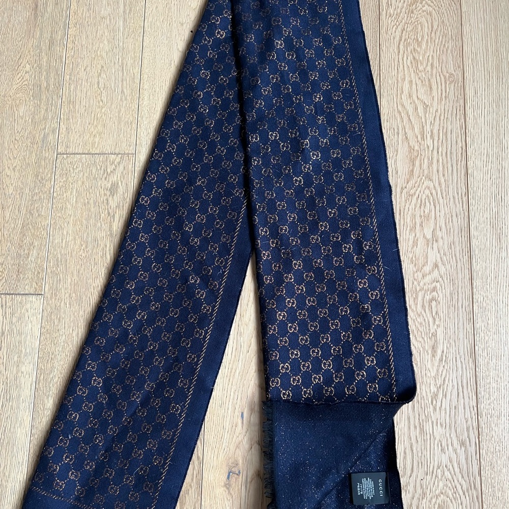 Authentic Wool Gucci Scarf - blue &  gold